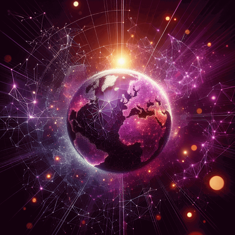 A radiant depiction of Earth with interconnected networks, symbolizing global impact, adaptability, and innovation.