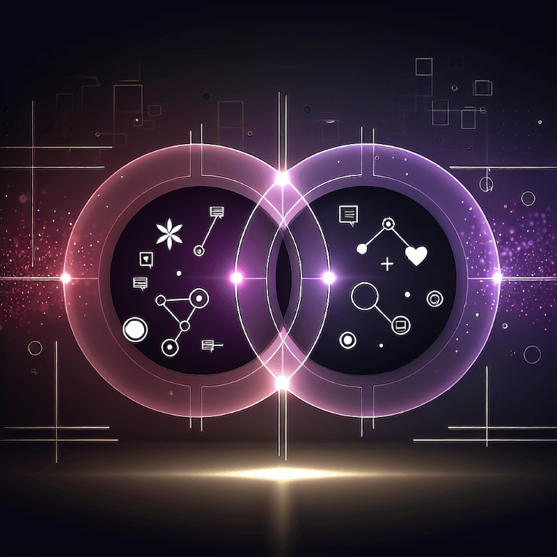 Futuristic illustration of interconnected digital symbols highlighting collaboration and innovation.
