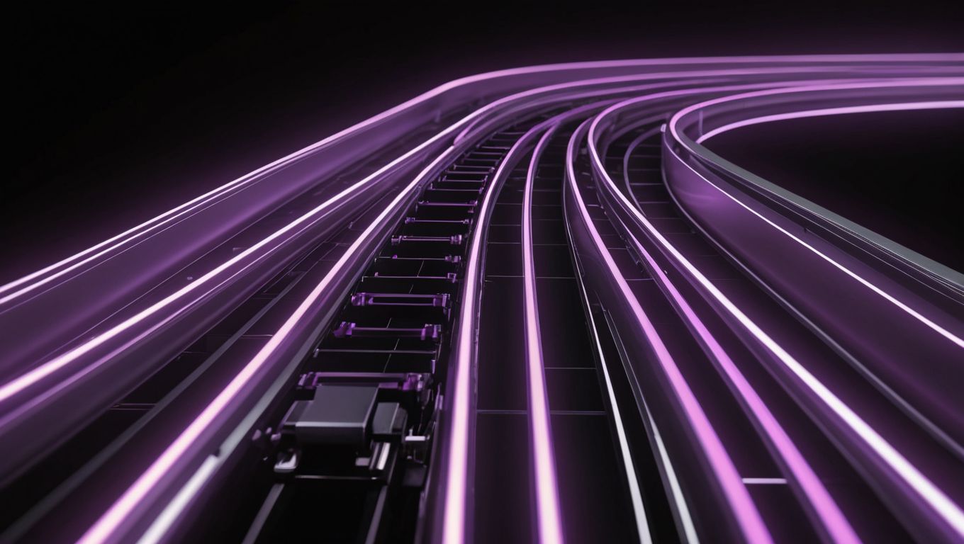Purple tracks representing rapid and streamlined workflows symbolizing operational efficiency.