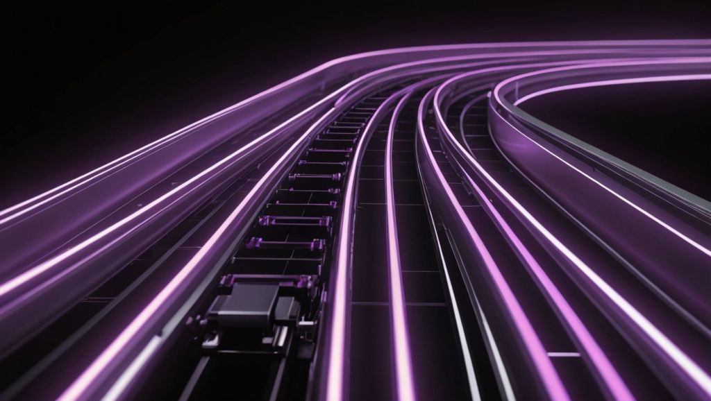 Purple tracks representing rapid and streamlined workflows symbolizing operational efficiency.