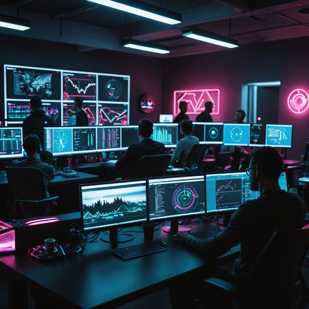A futuristic control room with multiple monitors, symbolizing data-driven decision-making and operational efficiency.