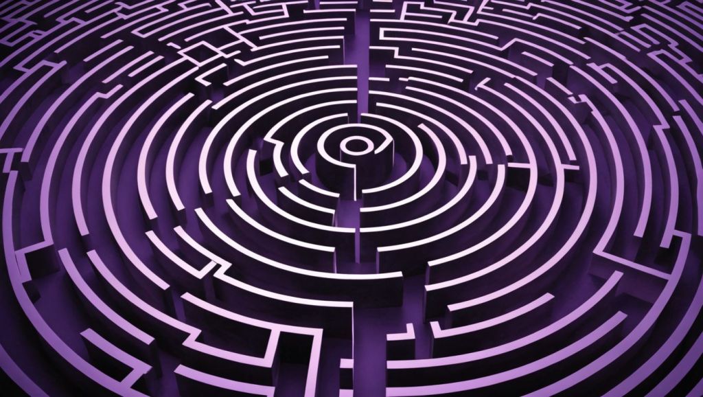 A glowing purple maze, representing problem-solving, learning new skills, and overcoming challenges.