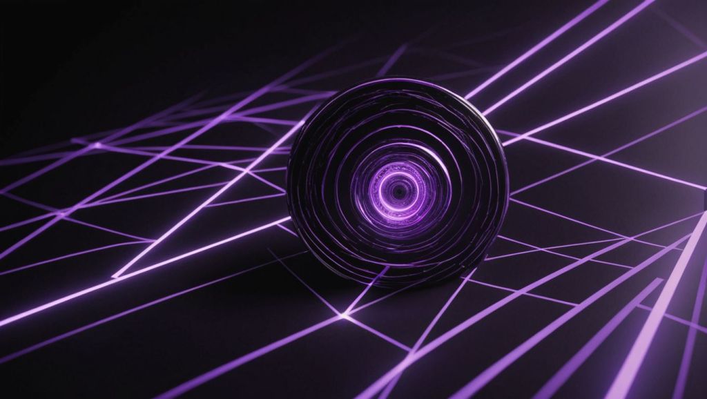 A glowing purple abstract circle with flowing lines, representing continuous learning and global connectivity.