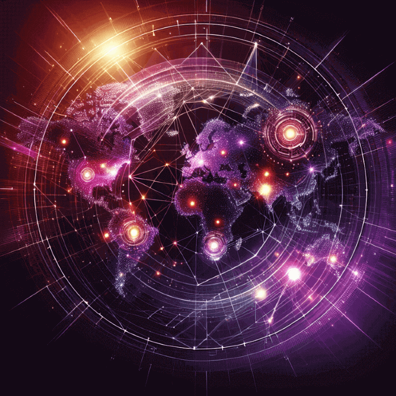 A glowing digital visualization of a global network with interconnected nodes, symbolizing the Internet’s power to connect people worldwide.