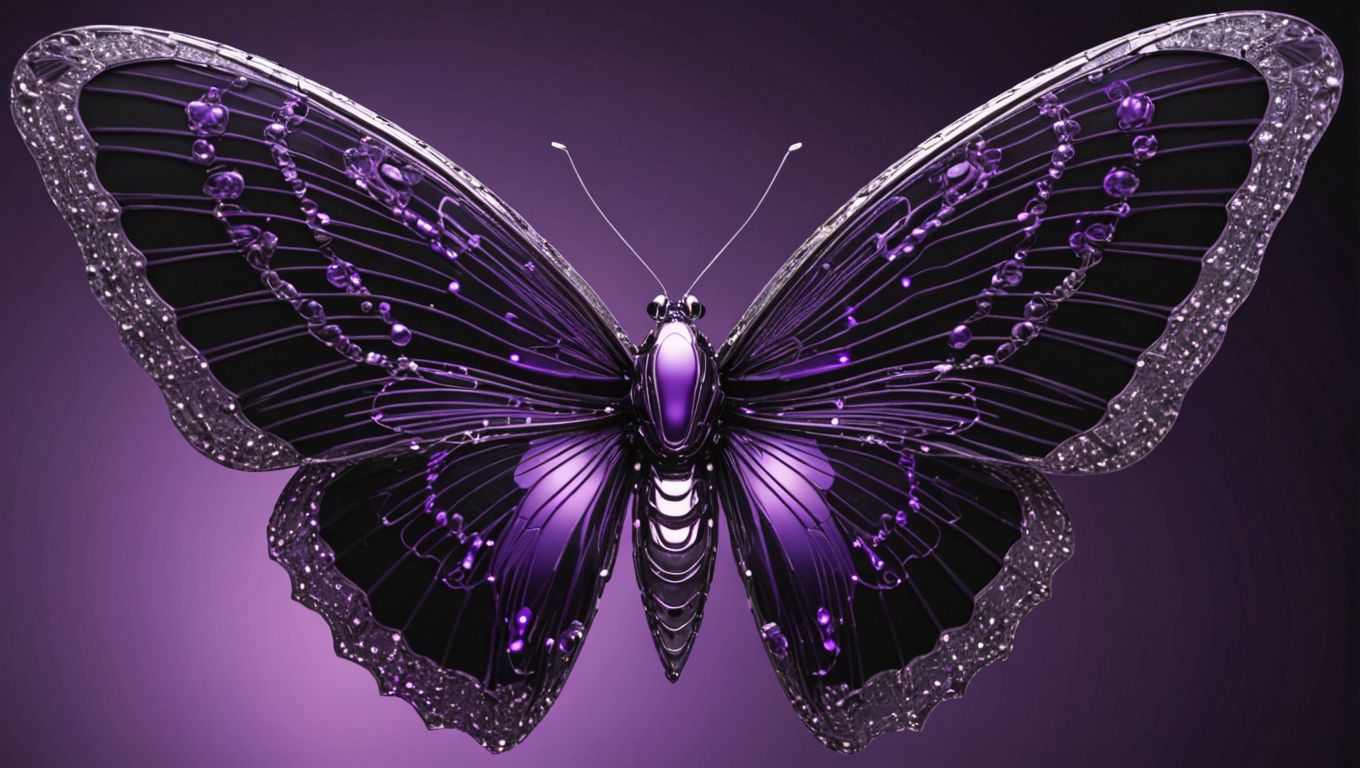 A delicate purple butterfly with intricate patterns symbolizing transformation and growth through technology.
