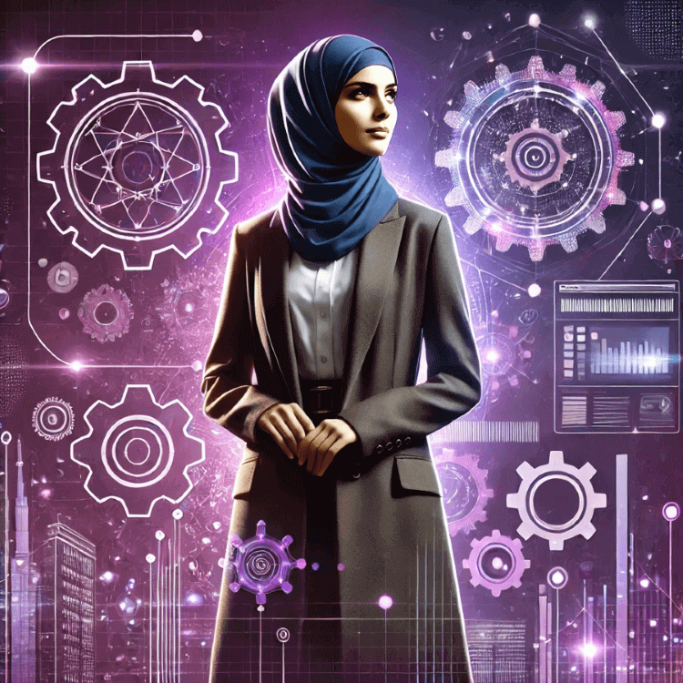 A rising graph with a confident woman silhouette in front, symbolizing leadership, business growth, and strategic success.