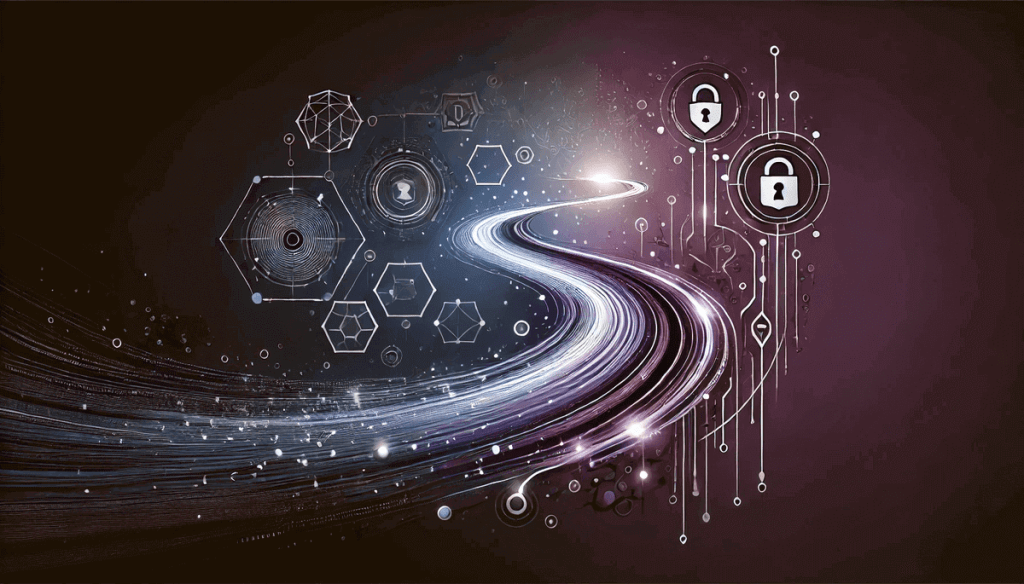 A stylized purple path with system icons and analytics graphs, symbolizing measurable impact
