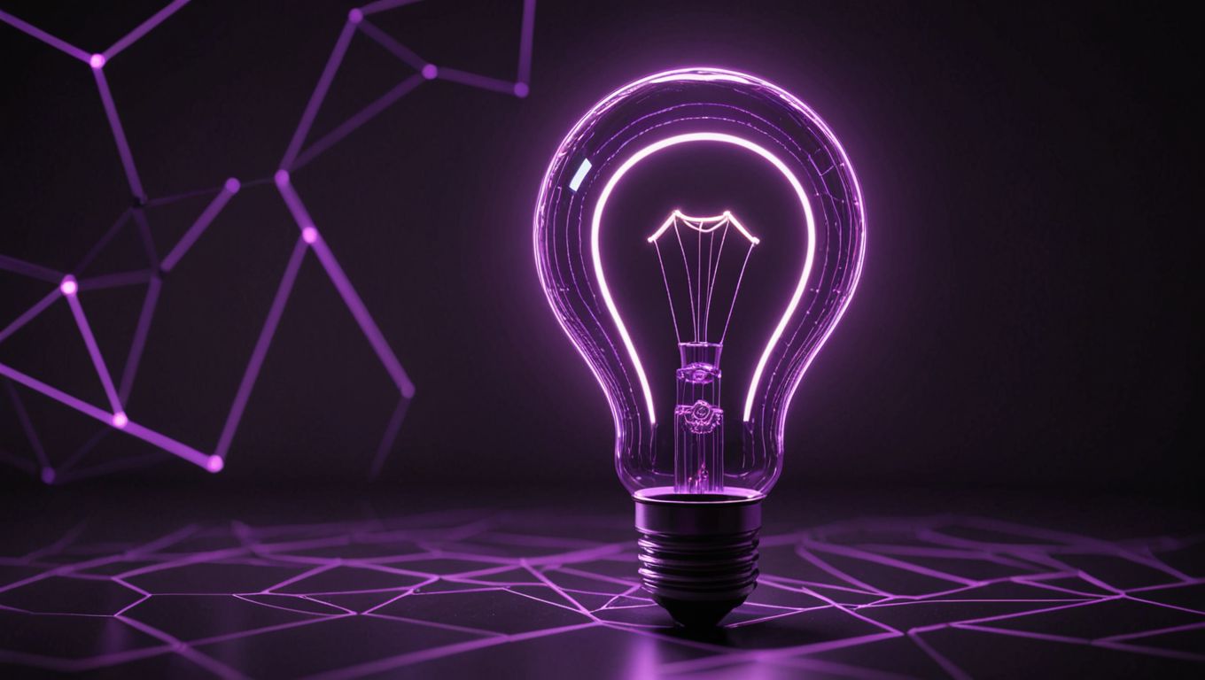 Glowing purple lightbulb surrounded by a digital network, symbolizing structured problem-solving and systems thinking.